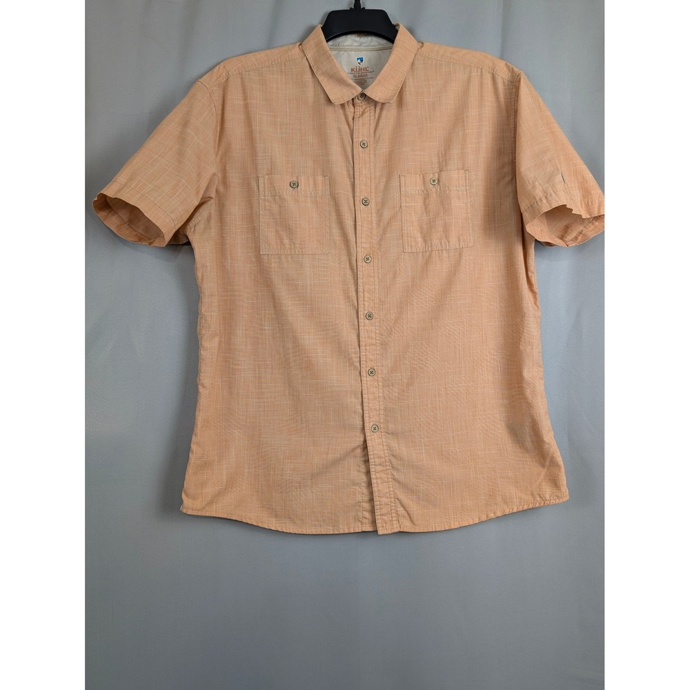 KUHL Short Sleeve Button Down Men XL Orange Excellent Textured Dual Pocket Shirt - Picture 2 of 7